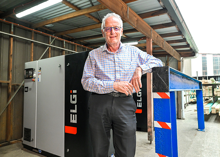 Gary Walker, Managing Director at Belmont Timber alongside the new ELGi compressed air system