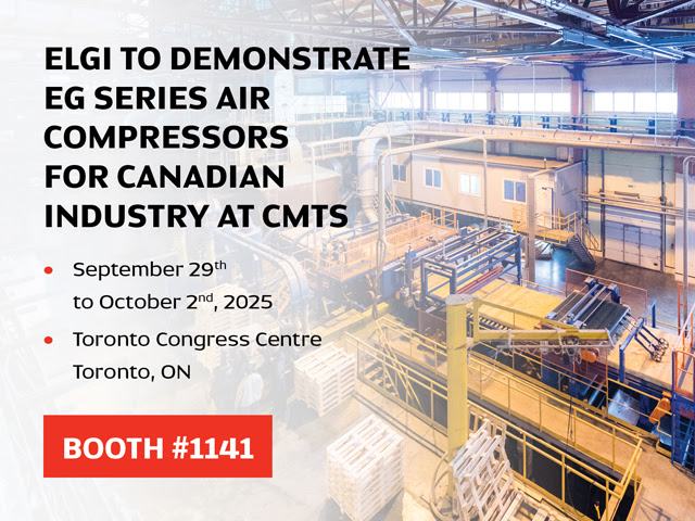 ELGi to demonstrate EG Series air compressors for Canadian industry at CMTS